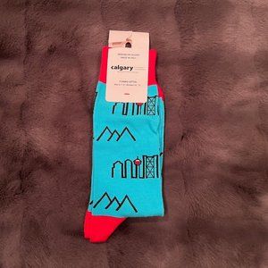 Calgary Canada Skyline & Mountain Themed Socks - Blue & Red